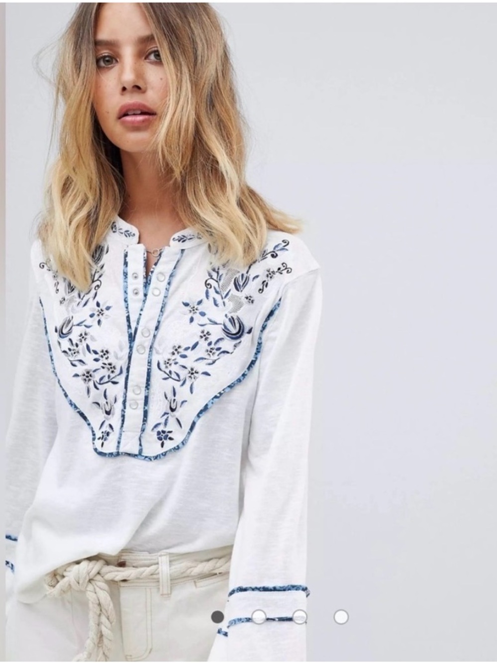 Free People Sundance Kid Embroidered Henley Top